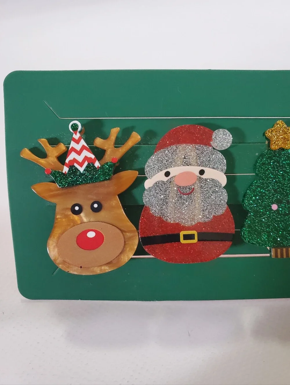 🟢 Piper K Christmas Hair Clips Holiday Glitter Character Set NWT Reindeer Santa